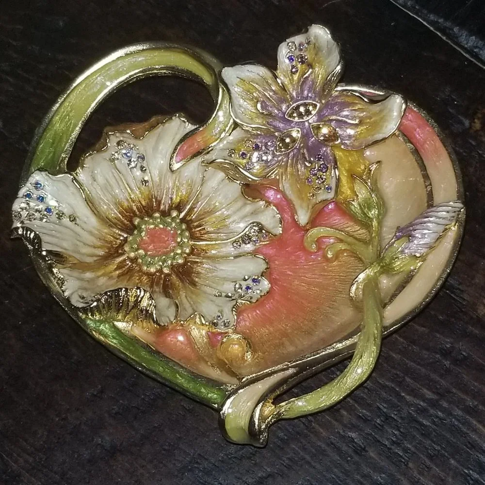 RARE JAY STRONGWATER LILY FLORAL LEAF ENAMEL CRYSTAL JEWELRY DISH TRINKET TRAY